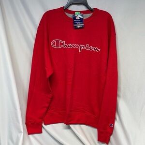 Champion  power blend Bold Red embroidered logo ribbed Crewneck Sweatshirt L